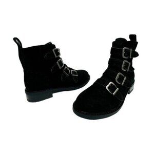 Aerosoles NWOB Arezzo Faux Suede Bootie 7M‎ Black Buckles Lug Low Block  Heel